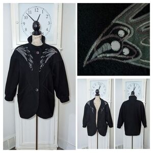 Vintage Wool Jacket – Embroidery & Rhinestone Details